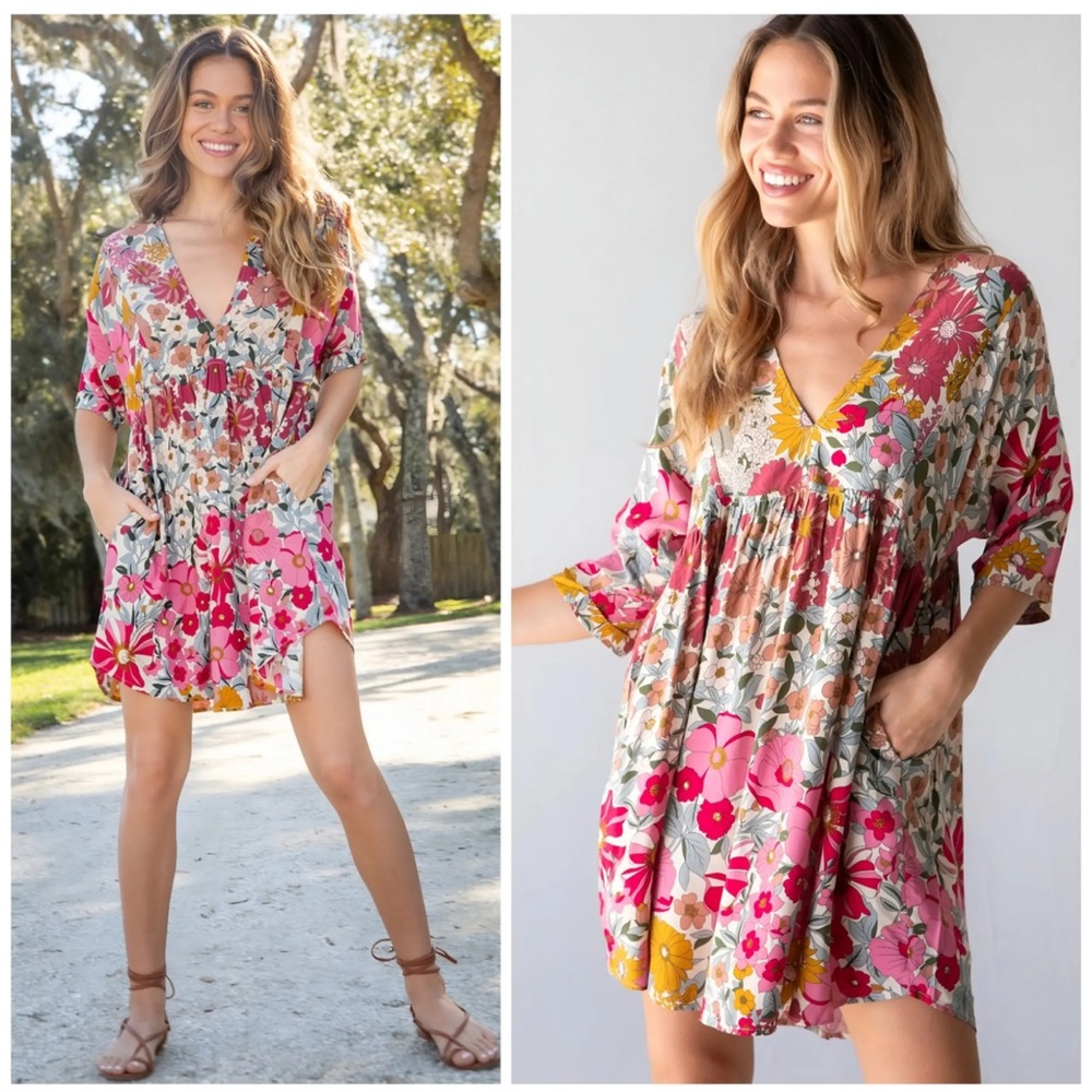 Natural Life Stella V-neck mini floral dress XL